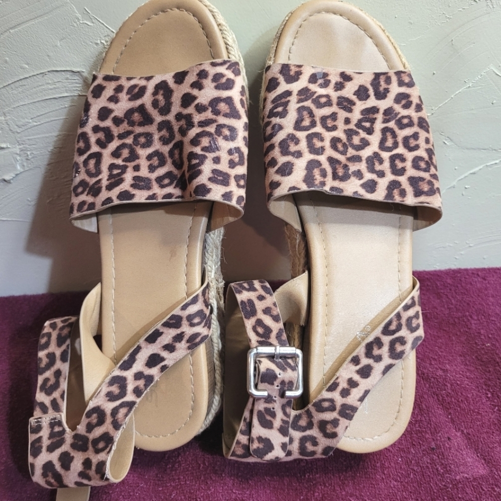 Soda Cheetah Platform Sandals with Buckle Closure, Womens Size 10
